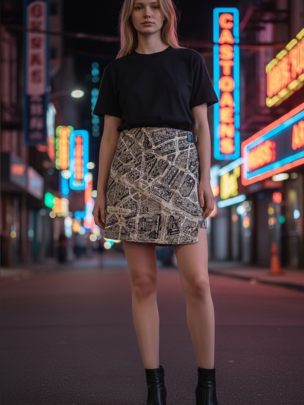 Women's Black and Cream Printed Mini Skort ; Inspired by a Christian Dior style
